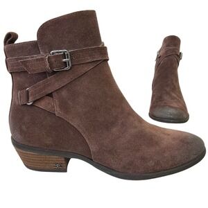 Sam Edelman Polina Distressed Suede Ankle Boots 8.5 Brown Western Boho Bootie
